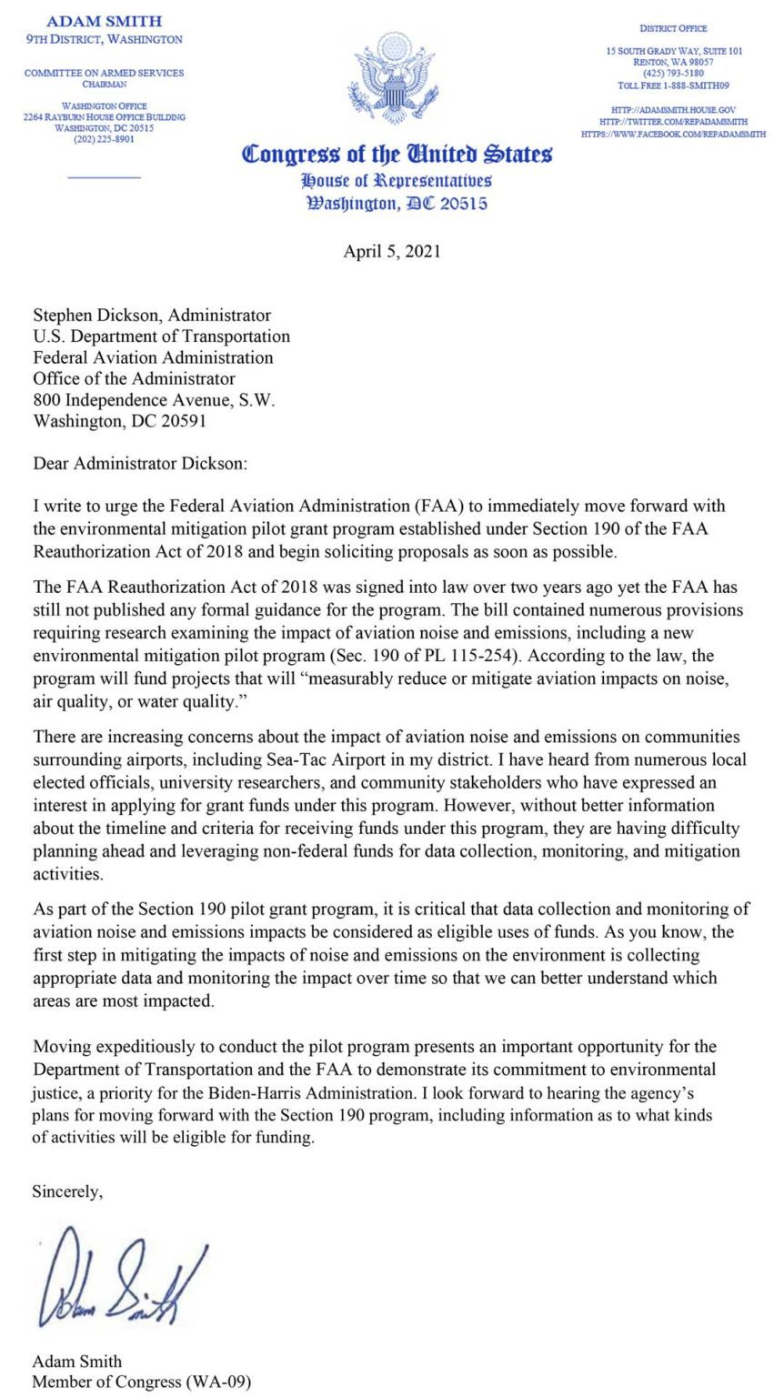 Rep. Smith urges FAA to implement long-overdue environmental mitigation ...