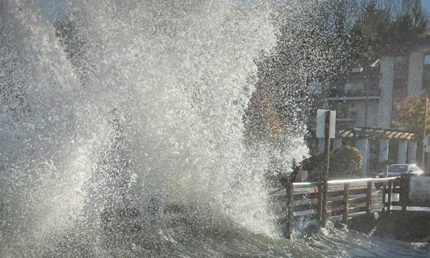 Waves blow out windows & surge into Redondo’s MaST Center during Monday’s storm