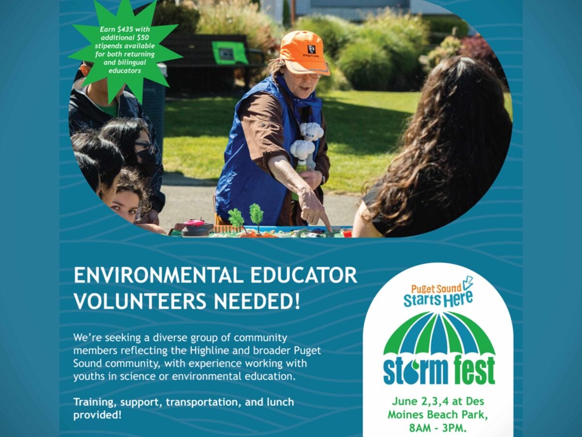 Volunteers sought for June 2-4 StormFest environmental education event at Des Moines Beach Park