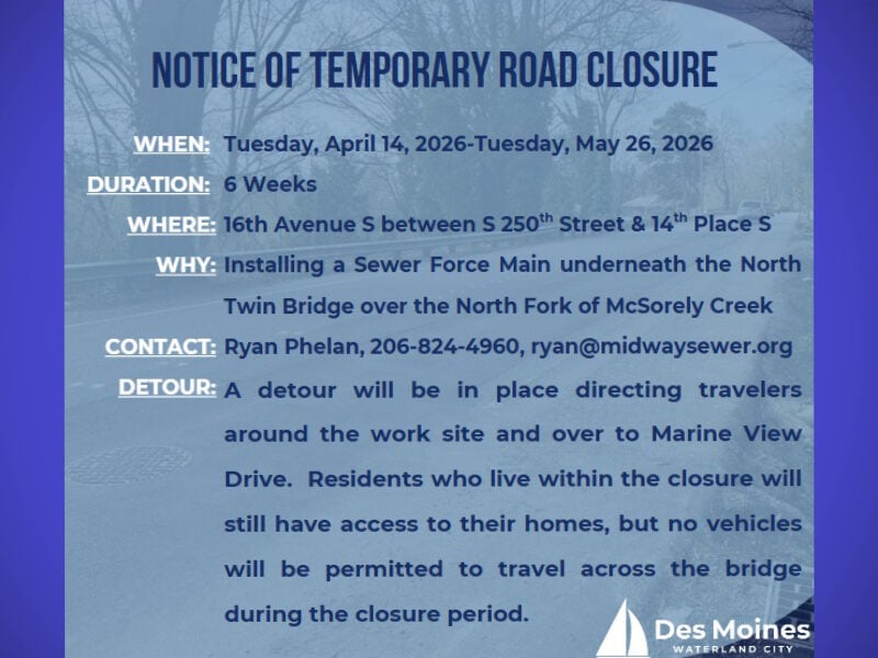 Six-week road closure planned for part of 16th Ave South in Des Moines starting April 14