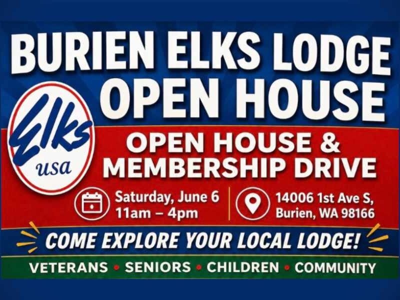 Burien Elks Lodge to host Open House, Membership Drive on Saturday, June 6